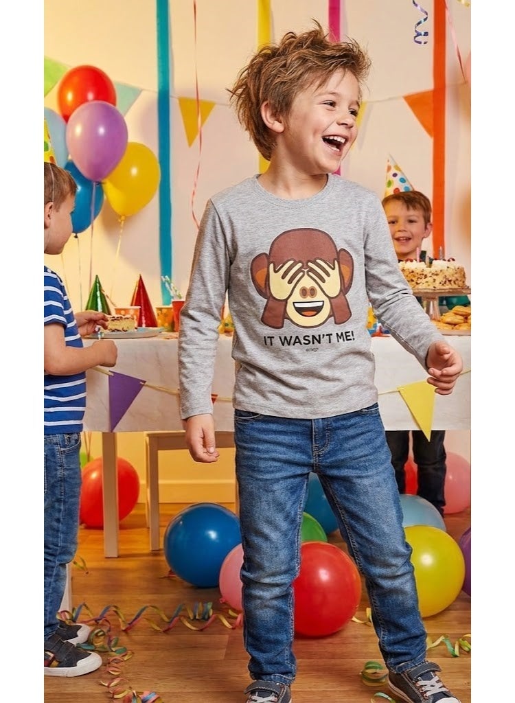 إيموجي تي شيرت بأكمام طويلة للأولاد من إيموجي ابتسامة العالم 100%قطن Kids TV - Image 4